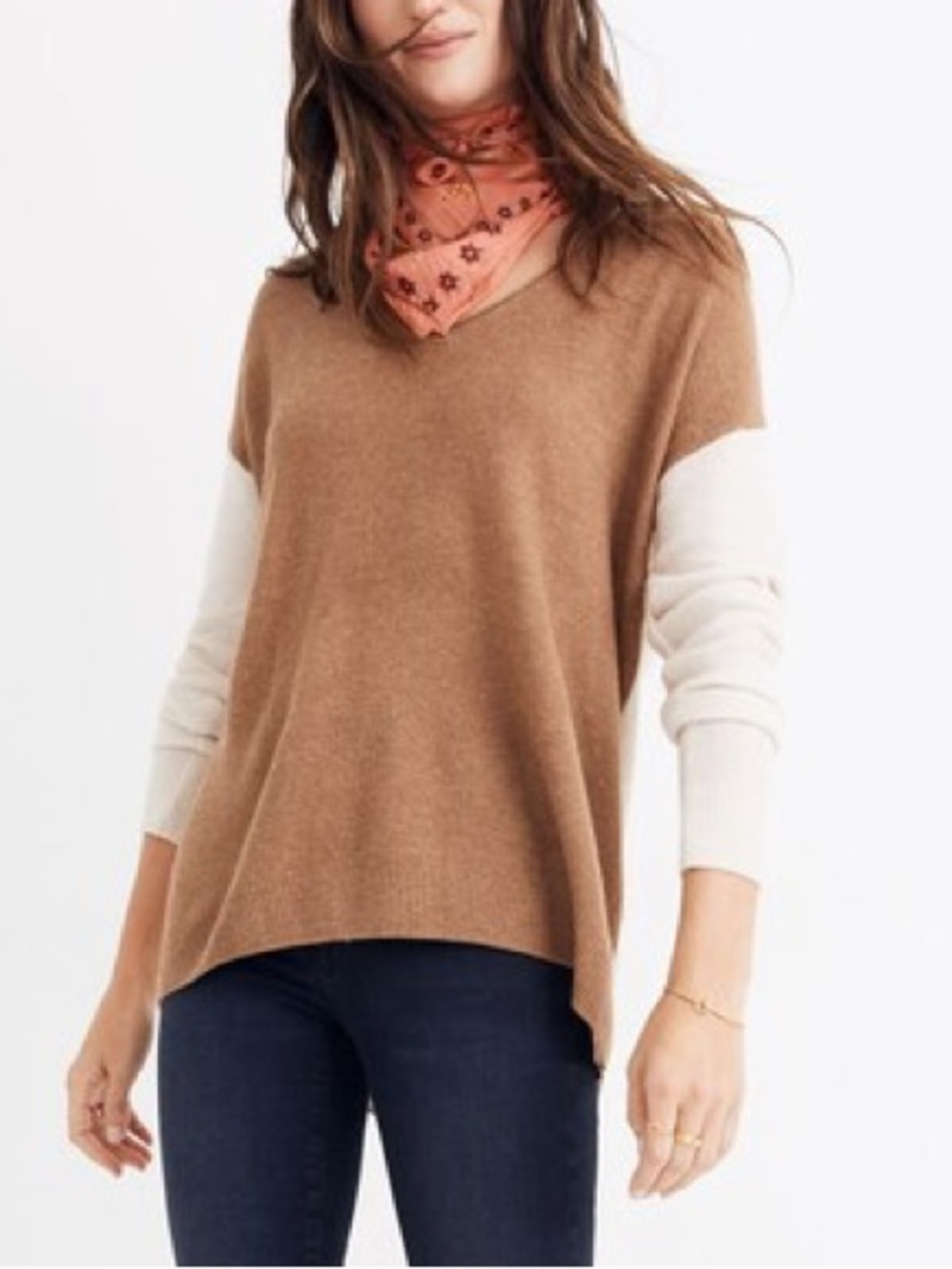 Madewell Kimball Pullover Sweater in Colorblock Heather Cement